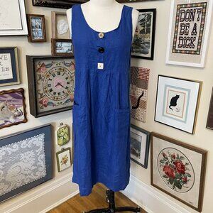 Vintage Tapestries Of Hawaii Blue Linen Sleeveless Dress With Pockets Size S